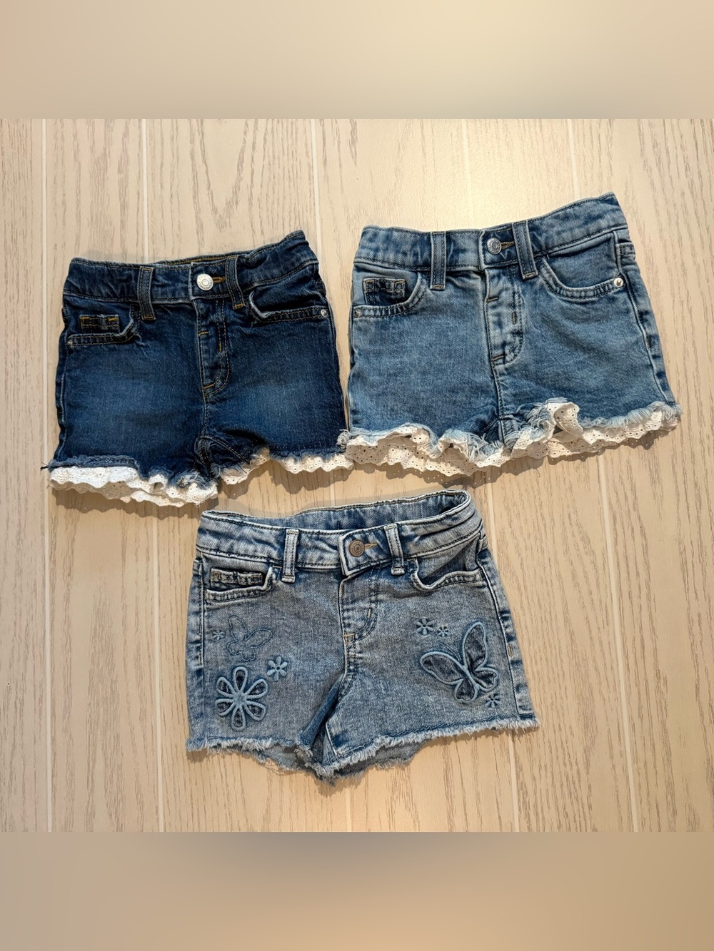 Cat & Jack Jumping Beans‎ Girls 2T Denim Shorts Bundle Butterfly Lace EUC